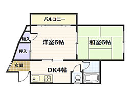 広島電鉄1系統 日赤病院前駅 徒歩11分の賃貸マンション 1階2DKの間取り