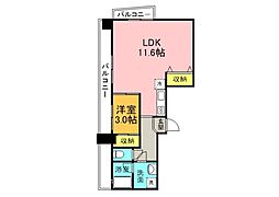 広島電鉄1系統 中電前駅 徒歩10分の賃貸マンション 13階1LDKの間取り