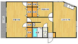 広島高速交通アストラムライン 白島駅 徒歩14分の賃貸マンション 5階2LDKの間取り