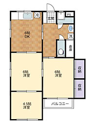 JR芸備線 戸坂駅 徒歩26分の賃貸マンション 2階3DKの間取り