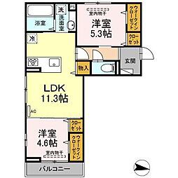広島電鉄8系統 江波駅 徒歩11分の賃貸アパート 3階2LDKの間取り