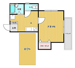 JR可部線 下祇園駅 徒歩16分の賃貸アパート 2階1Kの間取り