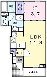 JR可部線 下祇園駅 徒歩11分の賃貸アパート 1階1LDKの間取り