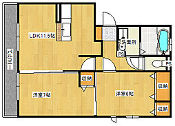 広島電鉄2系統 広電西広島(己斐)駅 徒歩10分の賃貸アパート 3階2LDKの間取り