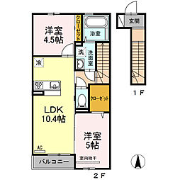 JR芸備線 安芸矢口駅 徒歩15分の賃貸アパート 2階2LDKの間取り