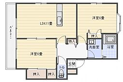 JR可部線 古市橋駅 徒歩4分の賃貸アパート 1階2LDKの間取り
