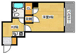 広島電鉄9系統 白島駅 徒歩4分の賃貸マンション 5階1Kの間取り
