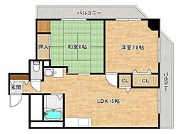 広島電鉄8系統 寺町駅 徒歩4分の賃貸マンション 6階2LDKの間取り