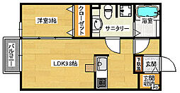 JR可部線 梅林駅 徒歩10分の賃貸アパート 2階1LDKの間取り
