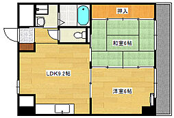 JR可部線 三滝駅 徒歩8分の賃貸マンション 8階2LDKの間取り
