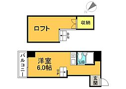 広島電鉄9系統 白島駅 徒歩3分の賃貸マンション 5階ワンルームの間取り