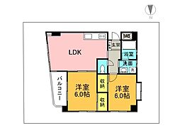 広島電鉄8系統 舟入川口町駅 徒歩3分の賃貸マンション 3階2LDKの間取り