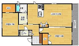 JR可部線 安芸長束駅 徒歩12分の賃貸マンション 2階2LDKの間取り