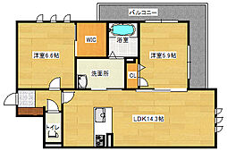 広島高速交通アストラムライン 西原駅 徒歩7分の賃貸マンション 2階2LDKの間取り