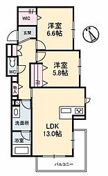 JR可部線 古市橋駅 徒歩12分の賃貸マンション 2階2LDKの間取り