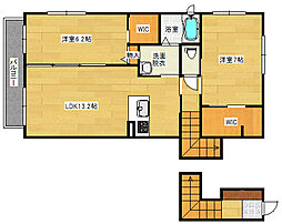 広島高速交通アストラムライン 祇園新橋北駅 徒歩7分の賃貸アパート 2階2LDKの間取り