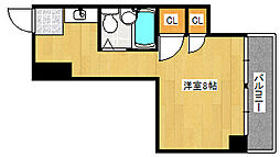 広島電鉄1系統 海岸通駅 徒歩3分の賃貸マンション 3階ワンルームの間取り