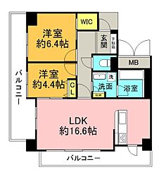 ひろしまガーデンガーデンサウスタワー 2LDKの間取図画像