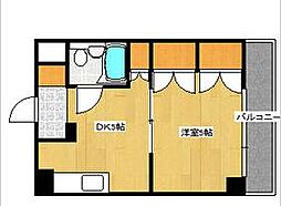 広島電鉄2系統 観音町駅 徒歩4分の賃貸マンション 3階1DKの間取り