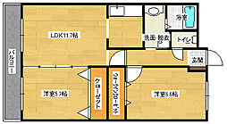 JR可部線 古市橋駅 徒歩12分の賃貸マンション 1階2LDKの間取り