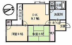広島電鉄8系統 江波駅 徒歩8分の賃貸マンション 3階2DKの間取り