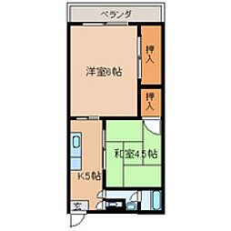 広島電鉄2系統 土橋駅 徒歩4分の賃貸マンション 4階2DKの間取り