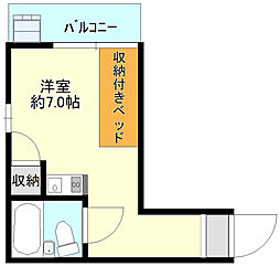 広島電鉄8系統 舟入町駅 徒歩3分の賃貸マンション 4階ワンルームの間取り