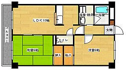 JR芸備線 中深川駅 4kmの賃貸マンション 2階2LDKの間取り