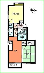 広島電鉄8系統 江波駅 徒歩5分の賃貸マンション 1階2DKの間取り