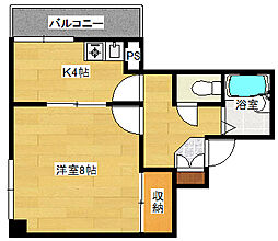 広島電鉄2系統 本川町駅 徒歩4分の賃貸マンション 2階1Kの間取り