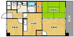 JR山陽本線 向洋駅 徒歩20分の賃貸マンション 4階3DKの間取り