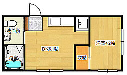 広島電鉄1系統 県病院前駅 徒歩19分の賃貸マンション 1階ワンルームの間取り
