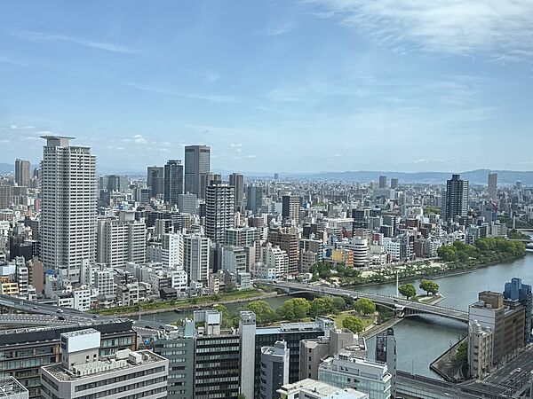 住戸から北東方向の眺望：周囲に高い建物が少ないため、大川や大阪市中央公会堂も見渡すことができます。