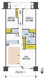 コスモシティ御池富小路 2LDKの間取り