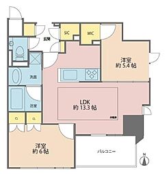 ジオ西新宿ツインレジデンスウエスト棟 2LDKの間取図画像