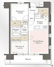 バウス新中野 2LDKの間取図画像