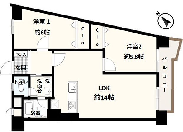豊島園パークマンション(2LDK) 11階の間取り