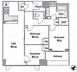 スカイフォレストレジデンス 3LDKの間取り