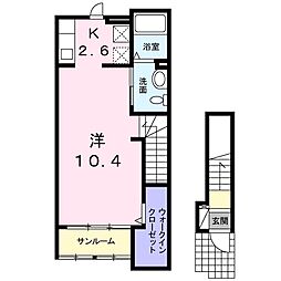 カーサ摩耶I 2階1Kの間取り