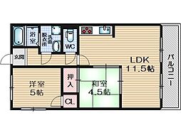 阪急京都本線 摂津市駅 徒歩19分の賃貸マンション 7階2LDKの間取り