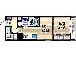 グランブルー高槻 3階1LDKの間取り