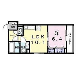 ローデア氷室 1階1LDKの間取り
