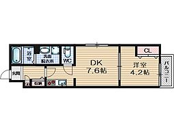 Gracias court 富田 2階1DKの間取り