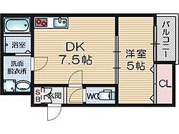 摂津市香露園アパート 1DKの間取図画像