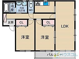 レオパレスイルリビエル 2LDKの間取図画像