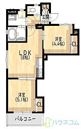 クリエオーレ岸辺 2LDKの間取図画像
