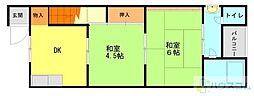 西畑ハイツ 2DKの間取図画像