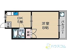 萩原マンション 1DKの間取図画像