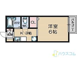 メルベーユ箕面 1Kの間取図画像