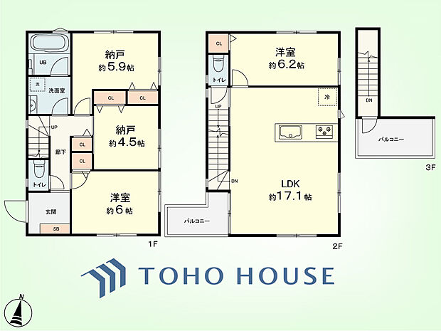 2SSLDK　土地面積89.81平米、建物面積94.39平米